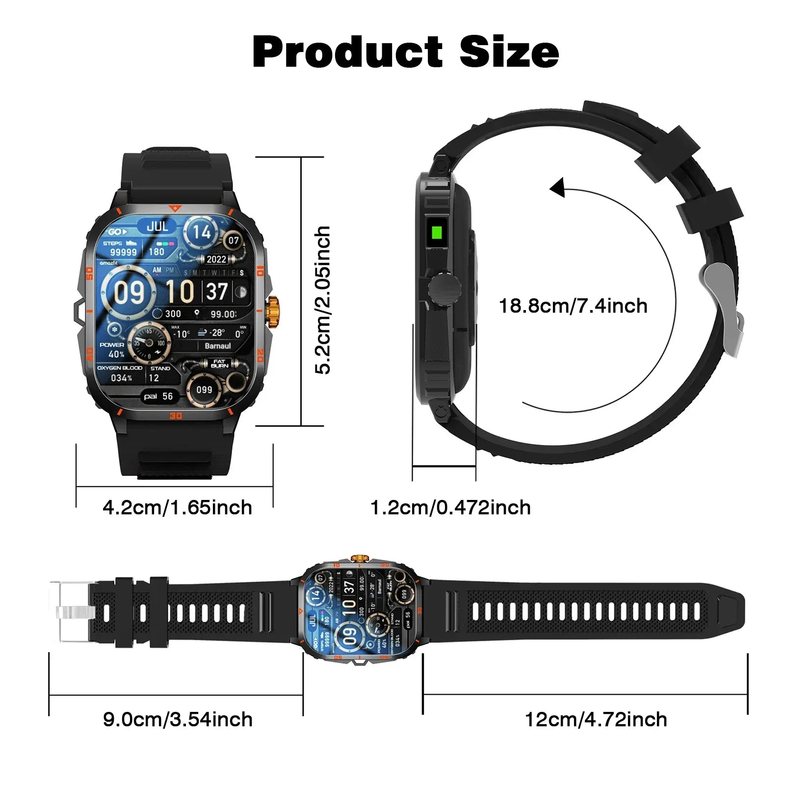 Smart watch, full touchscreen sports watch, Bluetooth calling, with flashlight, unisex, compatible with Android and iPhone. - Wear444