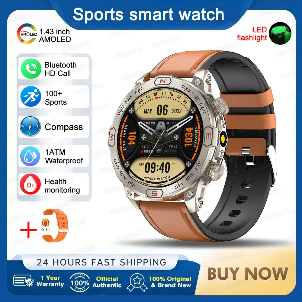 2025New Smart Watch AMOLED Screen GPS Sport Fitness Waterproof LED Lights Compass HD Call Call Smartwatch For Android iOS man - Wear444