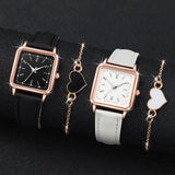 4PCS Fashion Minimalist Watch Luxury Men's and Women's Leather Belt Business Leisure Bracelet Quartz Watch