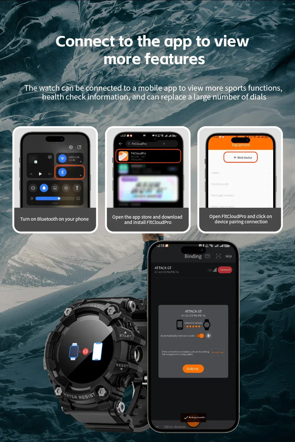 LOKMAT ATTACK-GT Upgrade Sport Smart Watch Waterproof Bluetooth Calls Rugged Smartwatches Flashlight Fitness Tracker for Phone - Wear444