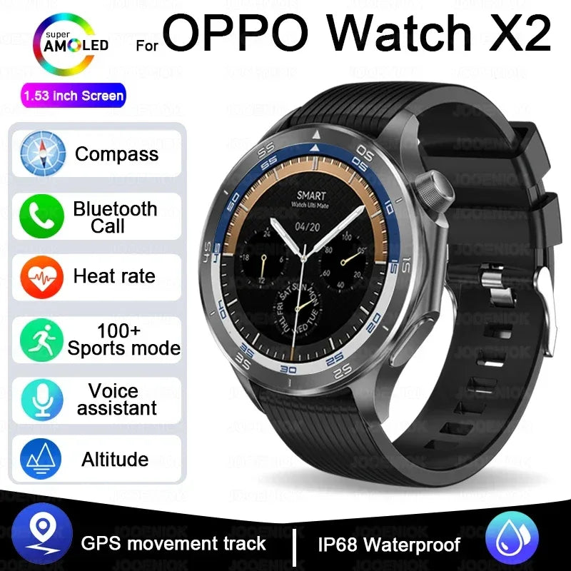 2025 New OPPO X2 Smart Watch Men's GPS Sports IP68 Waterproof Compass Heart Rate Blood Oxygen Bluetooth Call Smartwatches IOS - Wear444