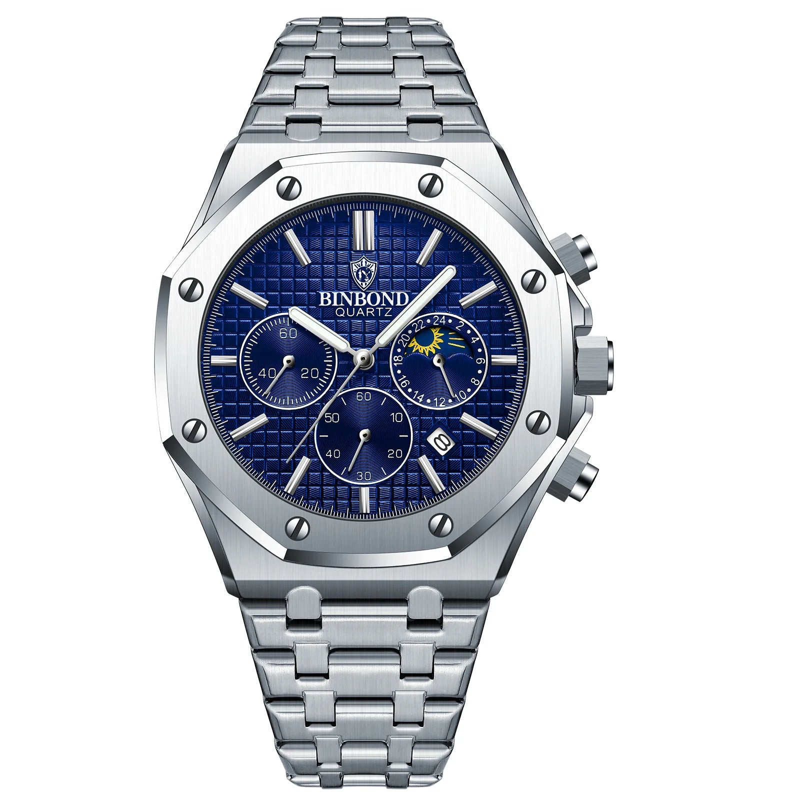 BINBOND Fashion Business Top Luxury Brand Quartz Watch Men Watches Stainless Steel Waterproof Man Wristwatch Relogio Masculino