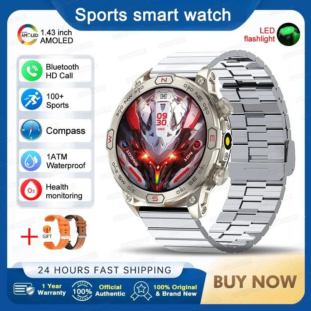 2025New Smart Watch AMOLED Screen GPS Sport Fitness Waterproof LED Lights Compass HD Call Call Smartwatch For Android iOS man - Wear444