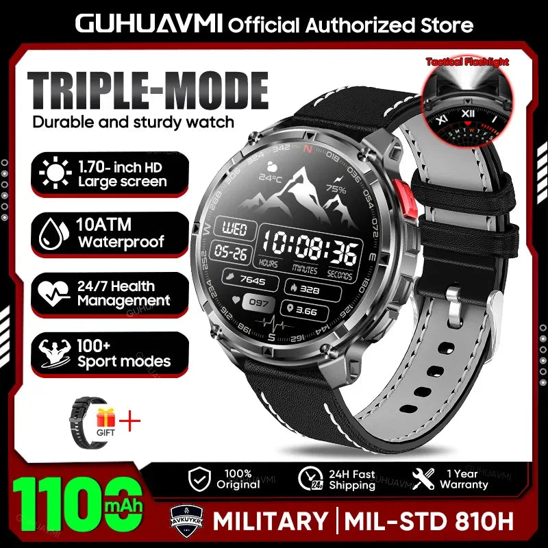 Military Men T-Rex3 Ultra GPS Track Smart Watch 1100mAh Battery Bluetooth Call Waterproof Flashlight Compass Outdoor Smart watch - Wear444
