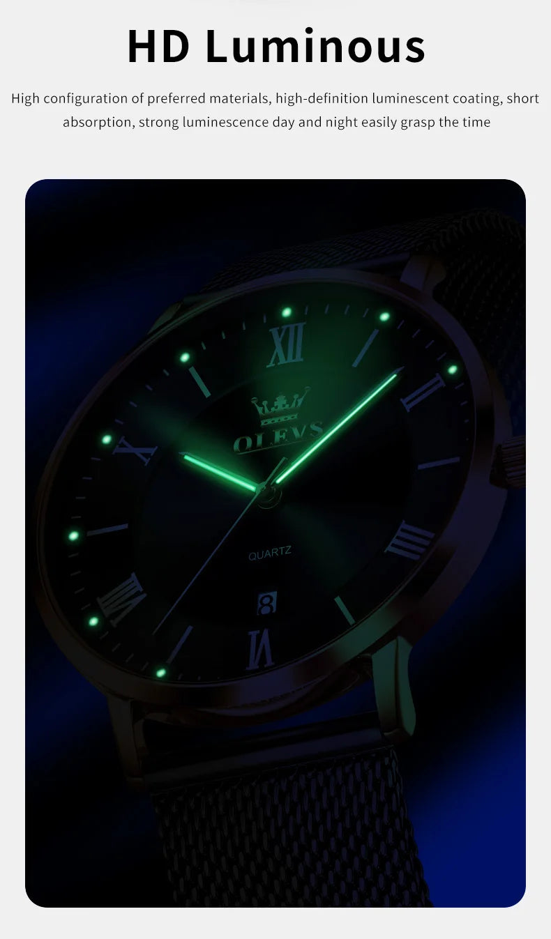 OLEVS Premium Stainless Steel Business Watch - Waterproof Quartz Timepiece