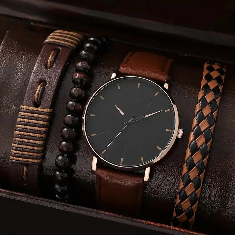 4/5PCS Fashion Men Watches Casual Male's Quartz Watch Bracelets Set Relogio Masculino Reloj Hombre（Without Box）