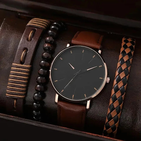 4/5PCS Fashion Men Watches Casual Male's Quartz Watch Bracelets Set Relogio Masculino Reloj Hombre（Without Box）