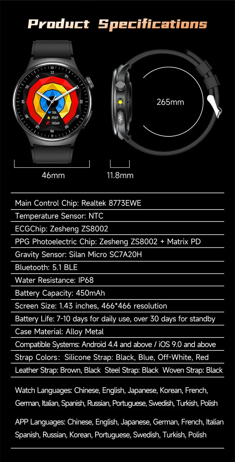 2026New Health Sport ECG AI Diagnosis Smart Watches Men Heart Rate Blood Pressure IP68 Waterproof Smartwatches For Men women - Wear444