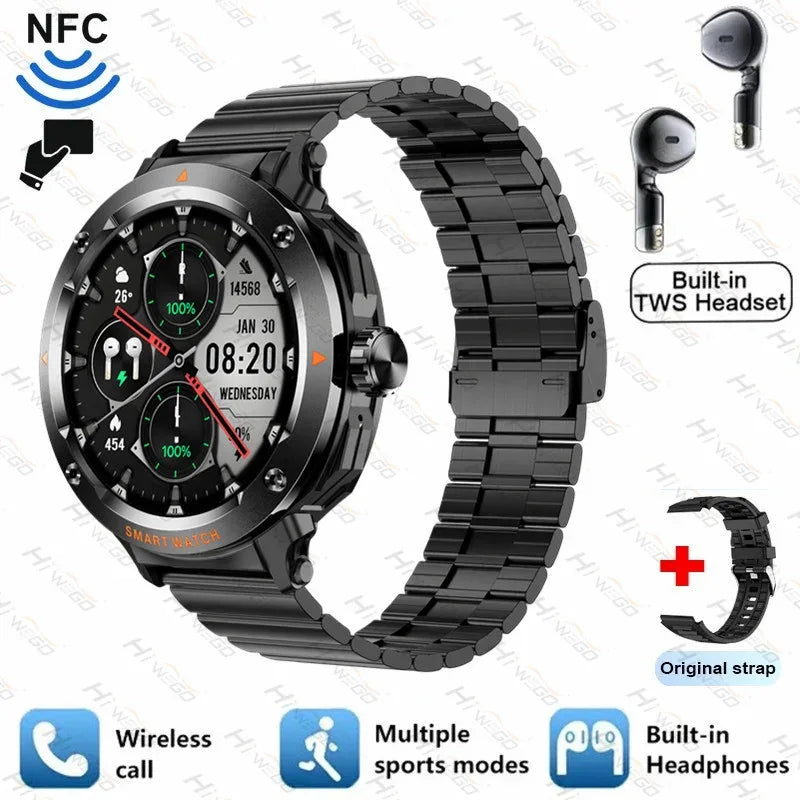 2025 NewSmart Watch With BT earphone 2-In-1 NFC Bluetooth Call Men Watch GPS Track Heart Rate Monitor Play Music SmartWatch GIFT - Wear444