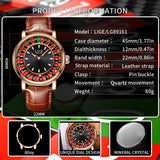 LIGE Quartz Man Watch Fashion Luxury Creative Roulette Game Dial Design Leather Casual Life Waterproof Watches for Men Gifts+Box