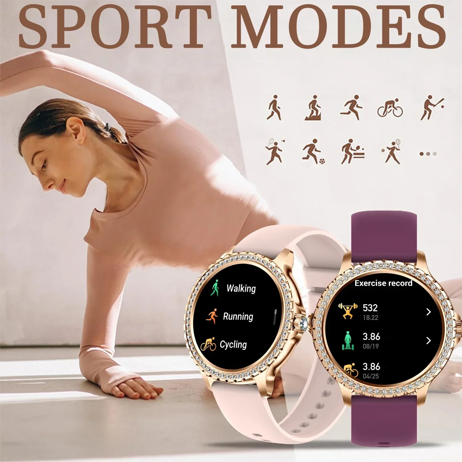 Smart Watch For women - 1.32" Touchscreen Fitness Tracker with Wireless Calls, Music Time Display, Step Counting - Wear444