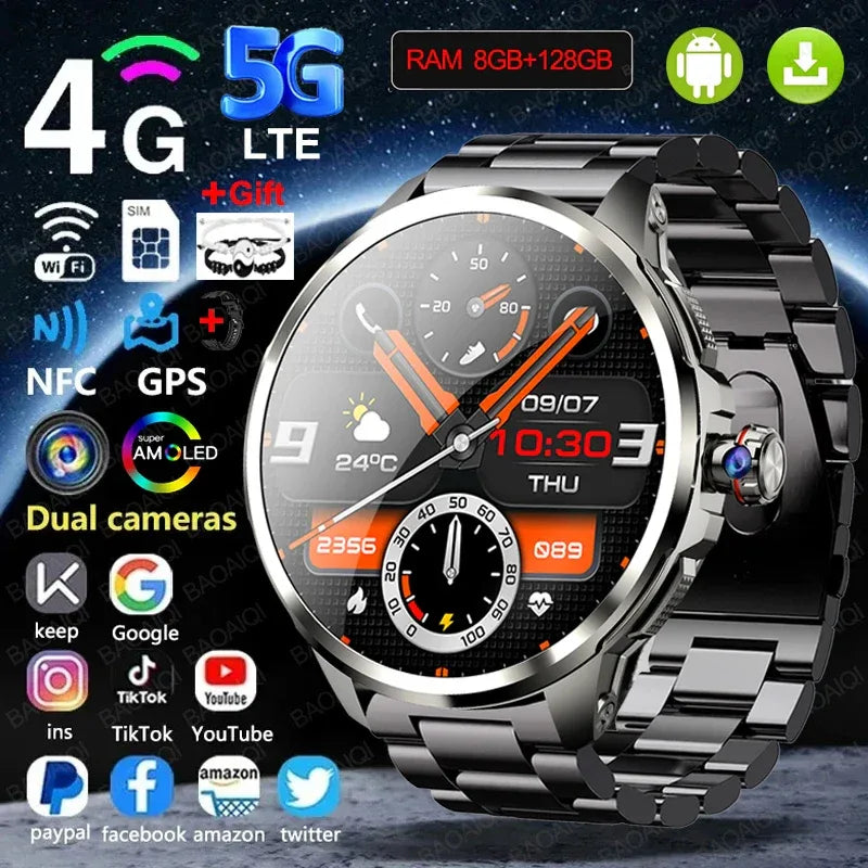 5G/4G Smart Watch 720*720 AMOLED 1.95 inch HD 900W Camera 8GB+128GB RAM 1990mAh Clock GPS WIFI Google APP Smartwatch Android 9.0 - Wear444