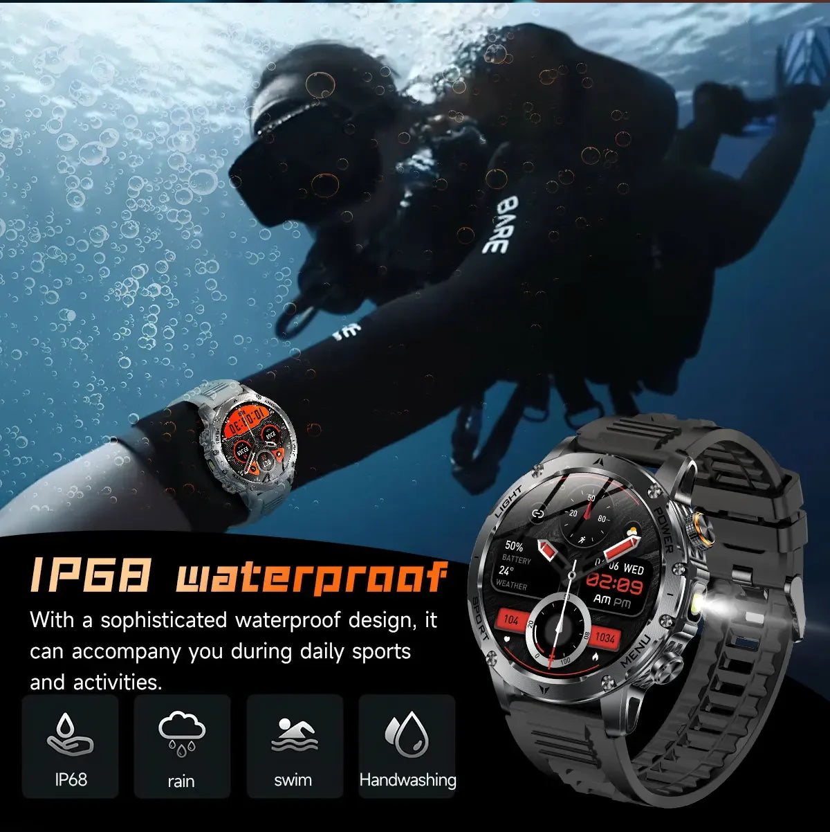 2025 New Military T-Rex 3 Ultra 1000mAh Battery Smart Watch 5ATM Waterproof Flashlight Heart Rate Sports tracker Smartwatch Men - Wear444