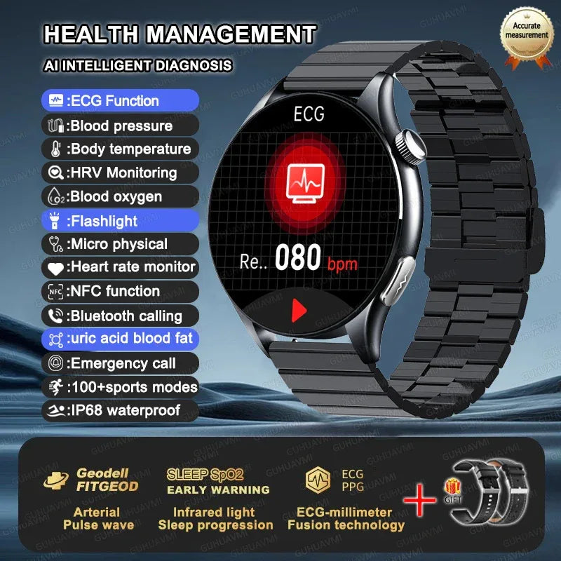 2025 New NFC+ECG+PPG Health Smart Watch BMI Fat Heart Rate Blood Pressure Watch 380mAh BT Call IP68 Waterproof Sports Bracelet - Wear444