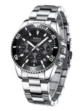 BIDEN Mens Chronograph Stainless Steel Strap Waterproof Date Quartz Watch, Business Casual Wrist Watches