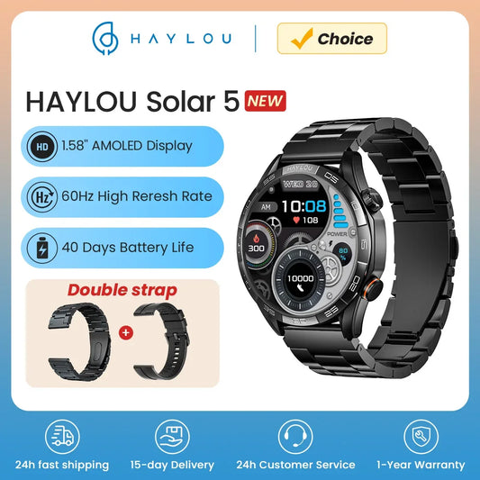 HAYLOU Solar 5 Voice Calling Smartwatch 1.58'' AMOLED Display 60Hz Smart Watch 24H Health Monitoring Sports Smartwatch for Men - Wear444