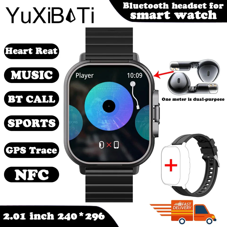 NFC Smart Watch TWS 2-in-1 Headset Bluetooth Call Heart Rate Blood Pressure Health Monitoring Headphones Play Music Smartwatch - Wear444