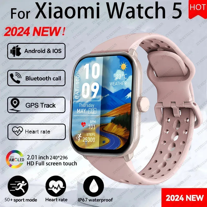 New Watch 5 Global Version Men Women HD AMOLED Display Sports Fitness Heart Rate Bluetooth Call GPS Track Waterproof Smart Watch - Wear444
