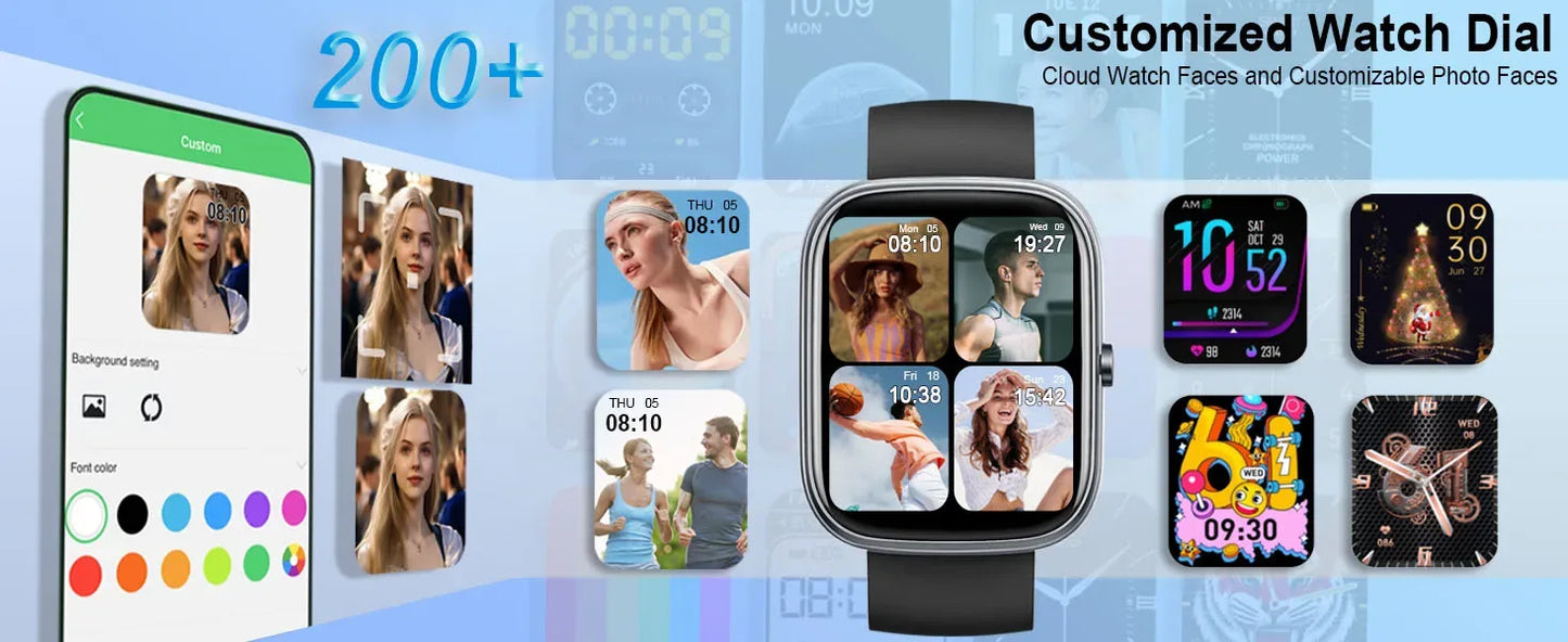 Smart Watch, 1.91" Smartwatch (Answer/Make Call), IP68 Waterproof Fitness Tracker, 110+ Sport Modes, Heart Rate and Sleep Monit - Wear444