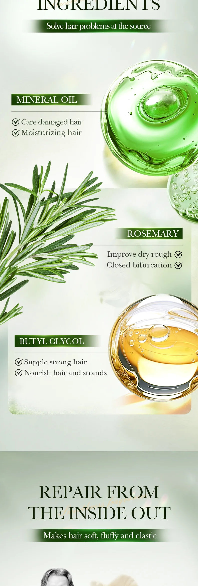 Hair Growth Essential Oil Rosemary Mint Hair Strengthening Oil Nourishing Treatment for Split Ends and Dry Organics Hair Care