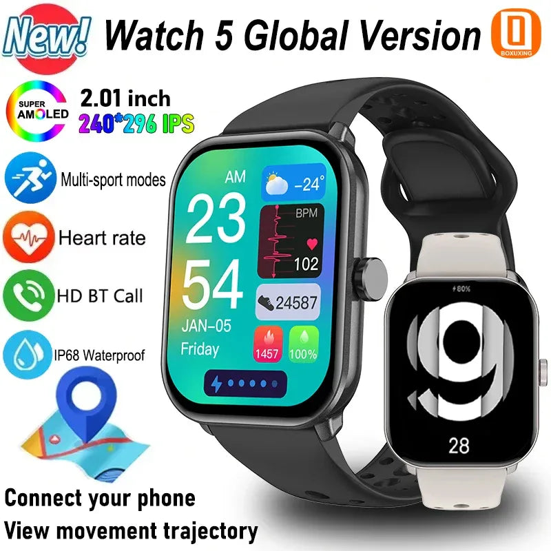 New Watch 5 Global Version Men Women HD AMOLED Display Sports Fitness Heart Rate Bluetooth Call GPS Track Waterproof Smart Watch - Wear444