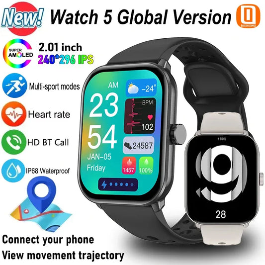 New Watch 5 Global Version Men Women HD AMOLED Display Sports Fitness Heart Rate Bluetooth Call GPS Track Waterproof Smart Watch - Wear444