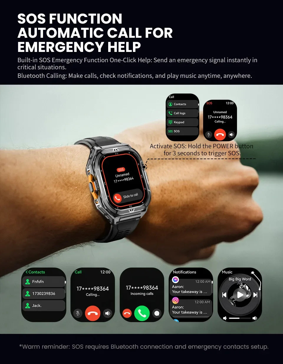 2025 New GPS Smart Watch Men 1.96-inch HD AMOLED Screen Compass Bluetooth Call 5ATM Waterproof Sport Smart Watch for Android iOS - Wear444