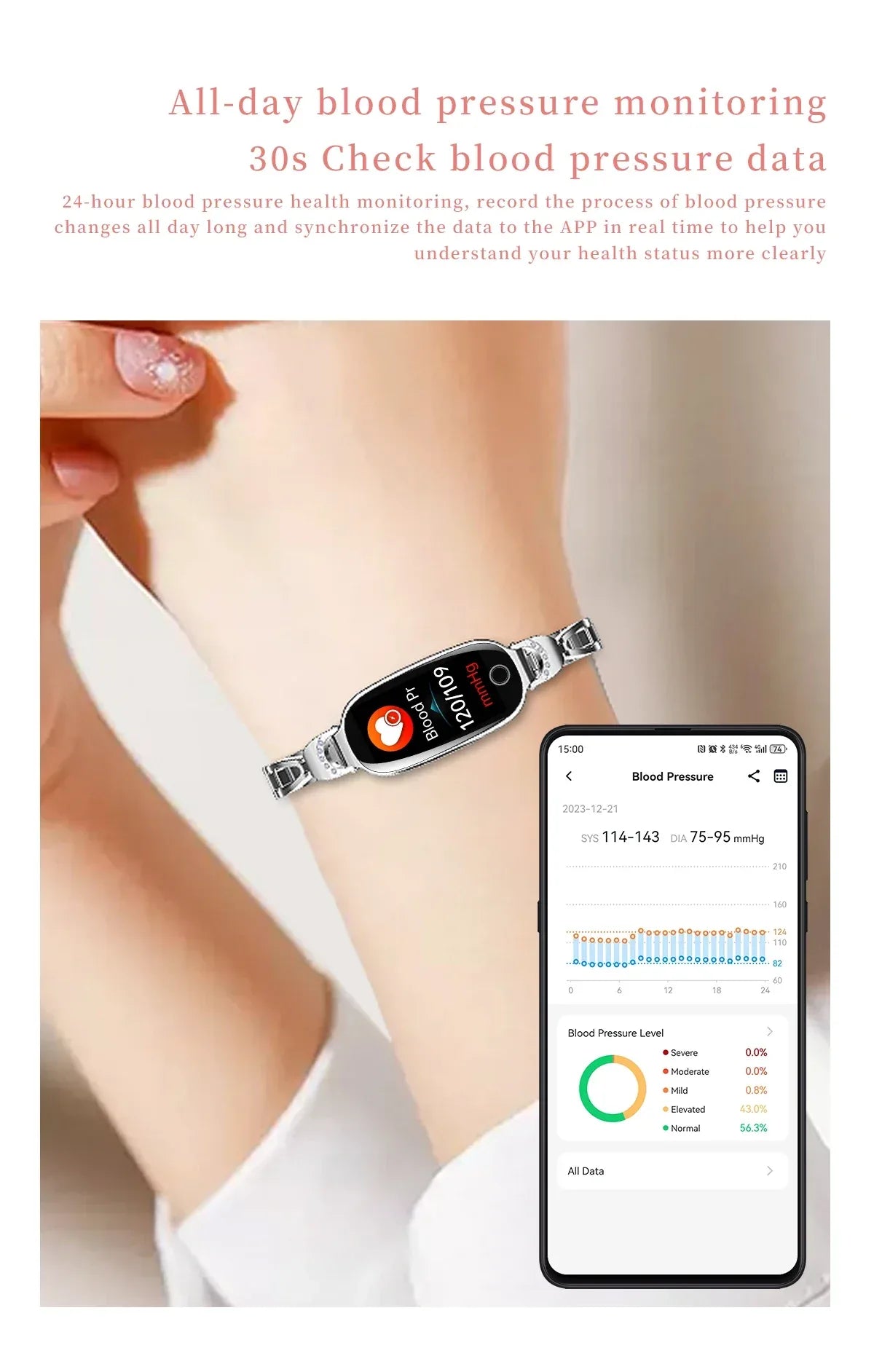 Fashion Smart Watch for Women With Metal Case Strap Bluetooth Calls Femel Menstrual Reminder Heart Rate Blood Pressure Monitor - Wear444