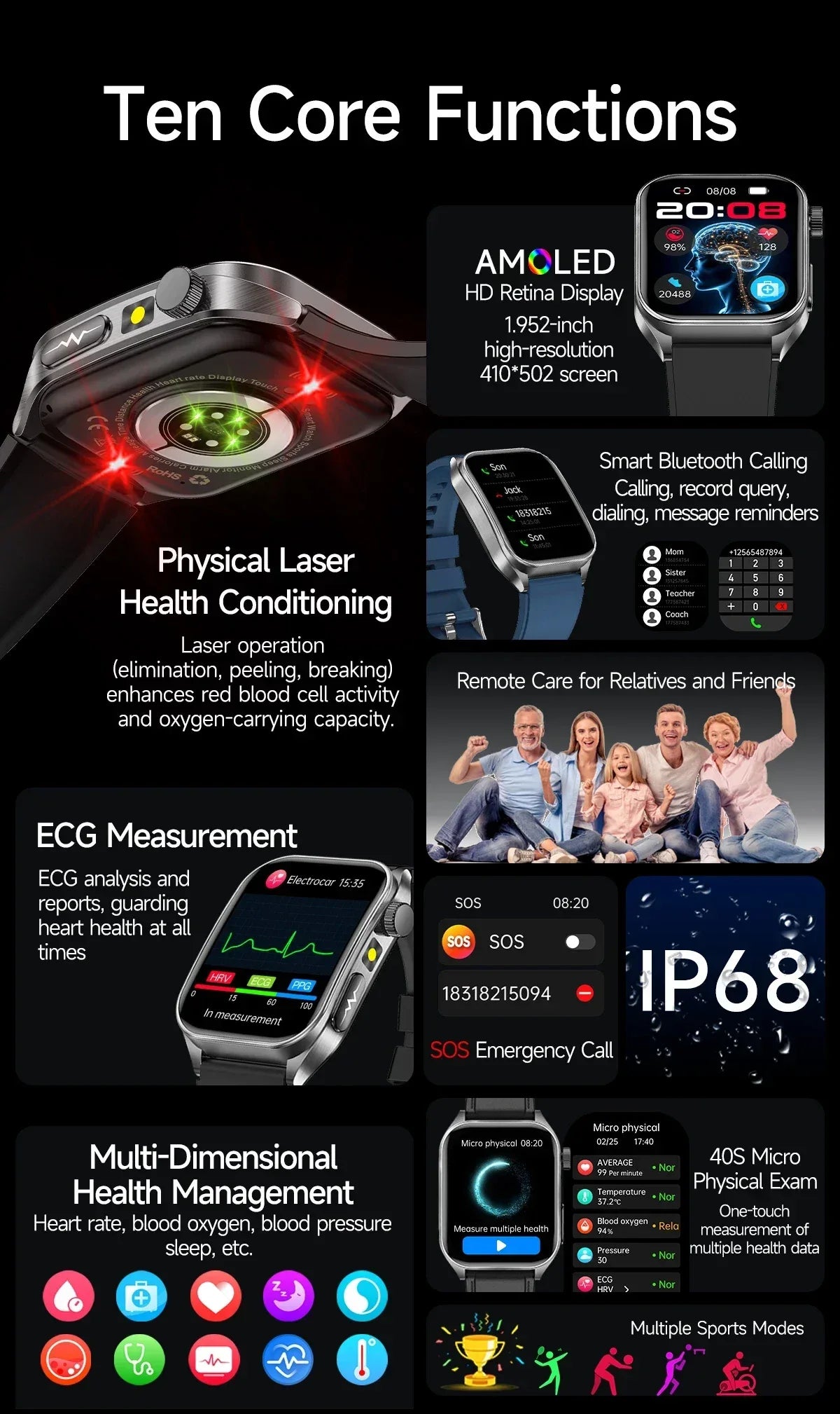 2025Hot AI-GPT Diagosis ECG Health SmartWatch Blood Pressure Lipid Uric Acid 650nm Dual-Probelaser Heart Analysis Smart bracelet - Wear444