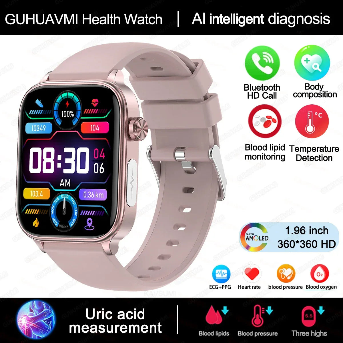 2025 New ECG+PPG Monitoring Smart Watch Women Blood pressure Blood Lipid Uric Acid Women Menstrual Health Tracker Smartwatches - Wear444