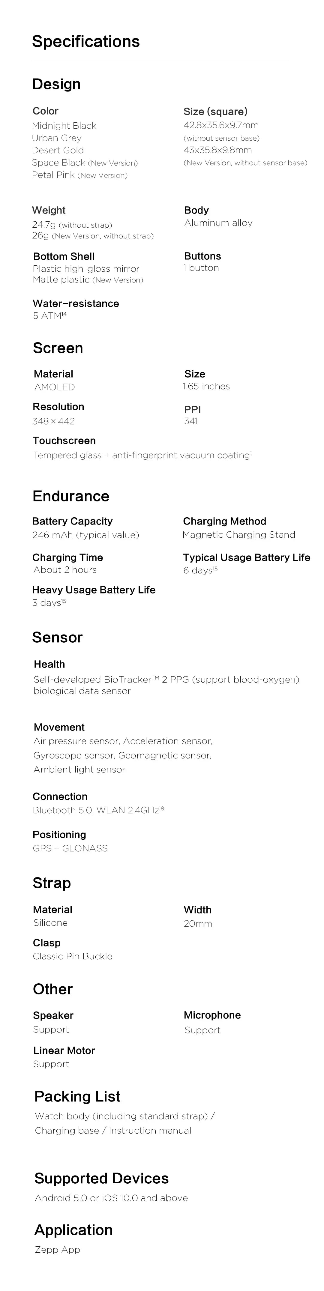 Amazfit GTS 2 Smartwatch 5ATM Waterproof All-round Health and Fitness Tracking Smart Watch ALEXA Built-In 95-90New Smart Watches - Wear444