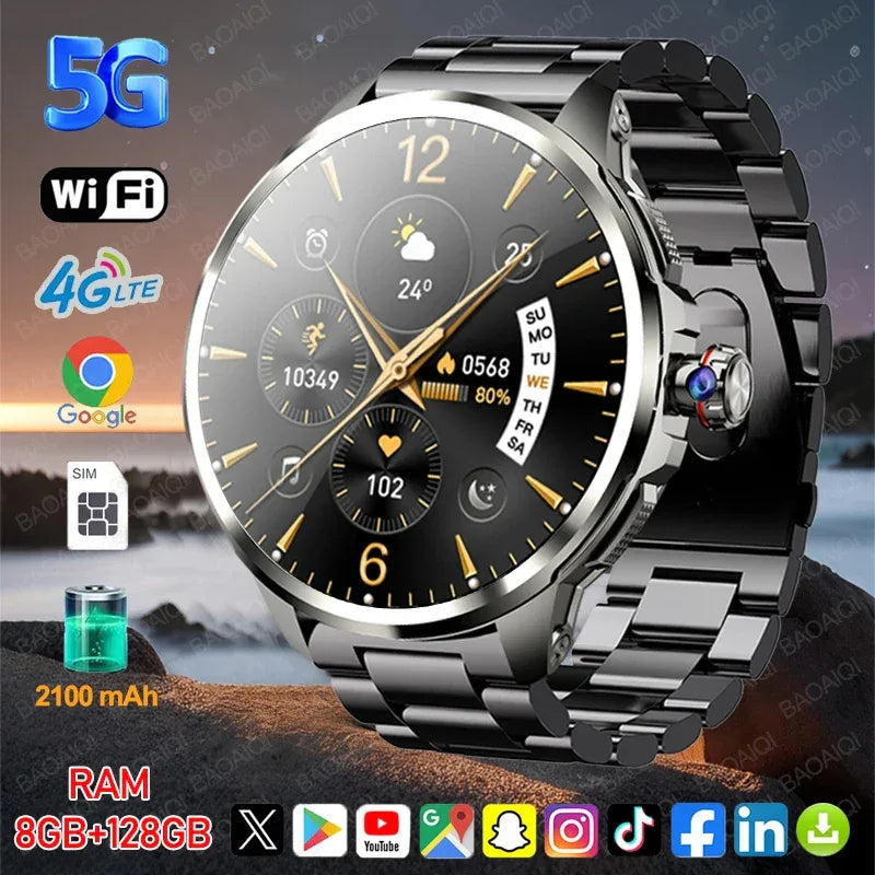 8GB+128GB RAM 5G/4G Smart Watch 1.95 inch AMOLED 2100mah Battery 900W Camera GPS WIFI Google APP Download Android 9.0 Smartwatch - Wear444