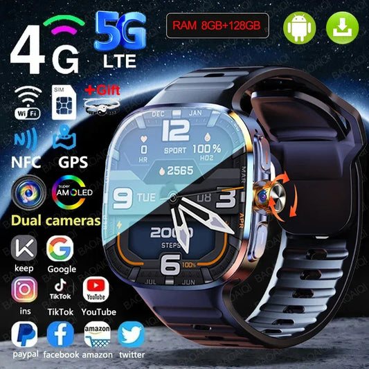 5G/4G Full Network Smart Watch 2.40 inch 720*720 Big Screen HD Video Call 8GB+128GB RAM Smartwatch Google Play WIFI GPS Sim Card - Wear444