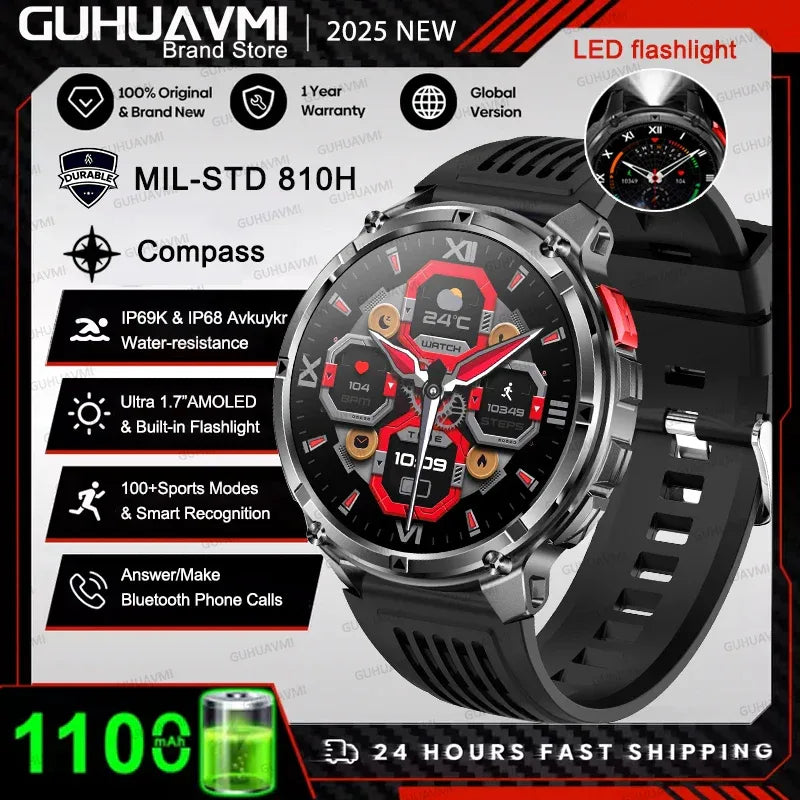 2026 New T-REX3 1100mAh Battery Smart Watch Men 10ATM Waterproof GPS Bluetooth Call 1.7" AMOLED HD Sports Flashlight Smart Watch - Wear444