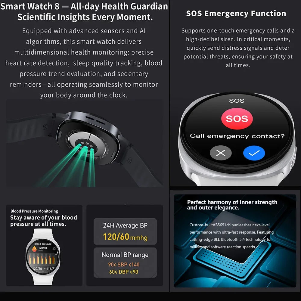 2025 New Smart Watch 8 Classic 46mm Ultra HD Screen ChatGPT GPS NFC Compass Clock Bluetooth Call Waterproof Smartwatch Men Women - Wear444