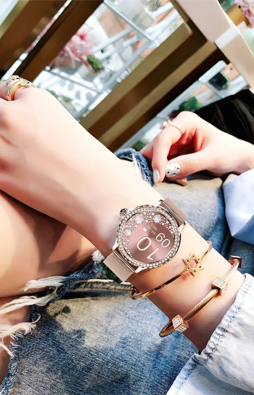 MEVADEN Rose Gold Smart Watch Bluetooth Call Lady 100+ Sports Mode Fitness Health Monitor Women Smartwatch for IOS Android NX19 - Wear444