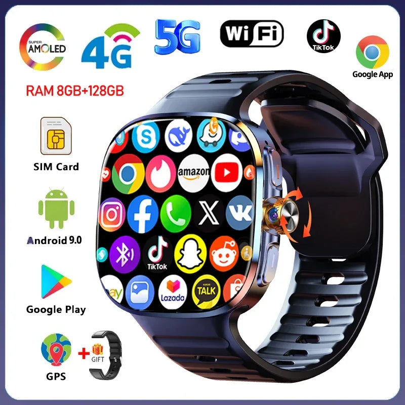 5G/4G Full Network Smart Watch 2.40 inch 720*720 Big Screen HD Video Call 8GB+128GB RAM Smartwatch Google Play WIFI GPS Sim Card - Wear444