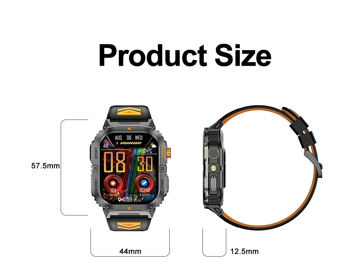 New 1000mAh military outdoor smartwatch for men, LED flashlight, IP68 waterproof, GPS sports, 2.01-inch Bluetooth call smartwatc - Wear444