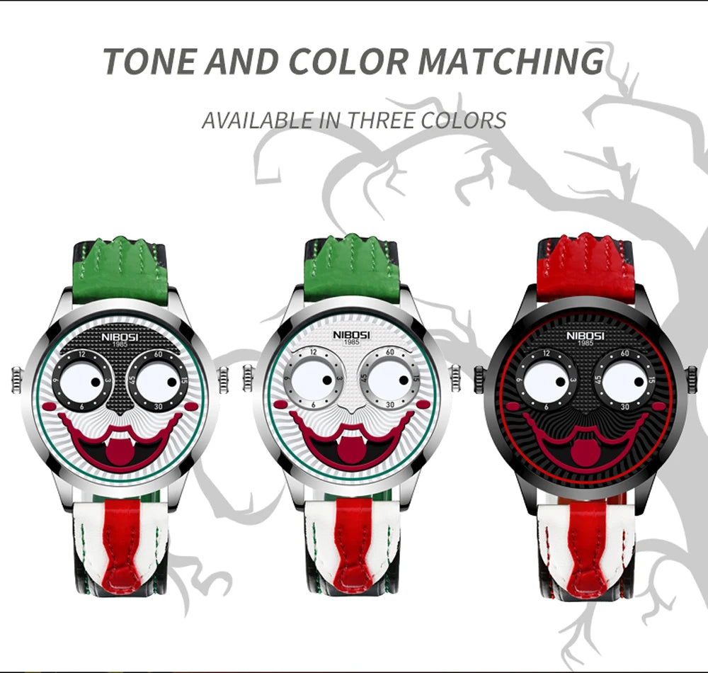 Creative Clown Dial Watch - Unique Leather Strap Design
