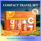 5x Vitamin C Skin Care Product Set Vitamin C Facial Cleanser Toner Essence Cream Portable Skin Care Portable Travel Carrying Set