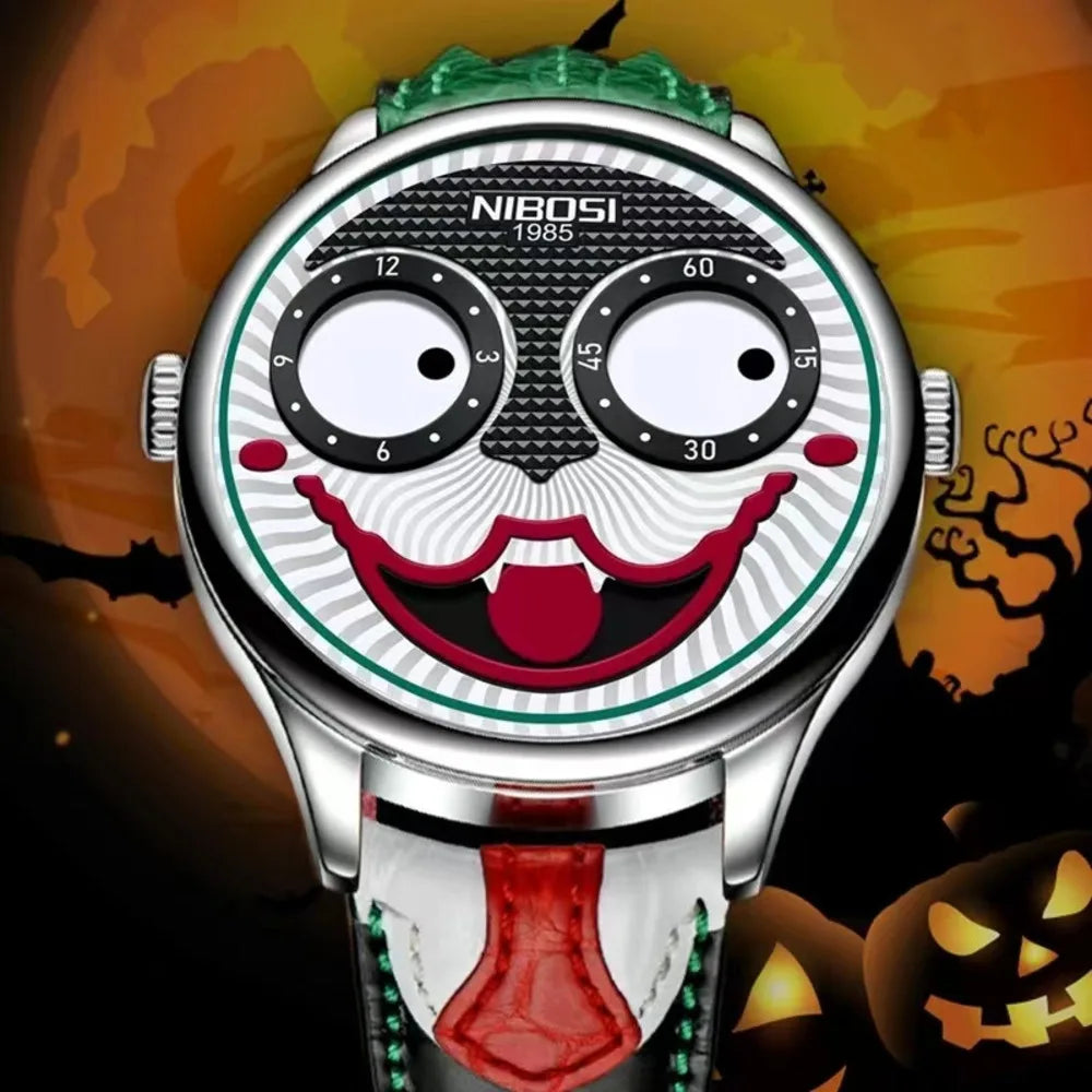 Creative Clown Dial Watch - Unique Leather Strap Design