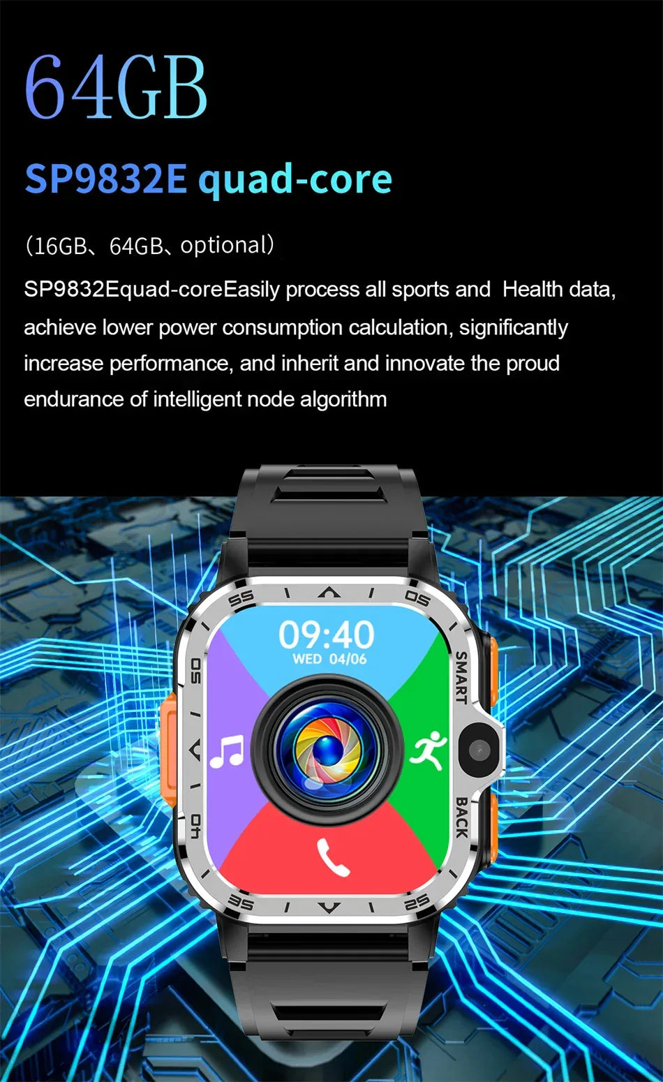 Android WhatsApp Smart 5G Video Voice SOS Call Camera Watch GPS WIFI Trace Locate SIM Card Phone Smartwatch Google Play 8GB+64GB - Wear444