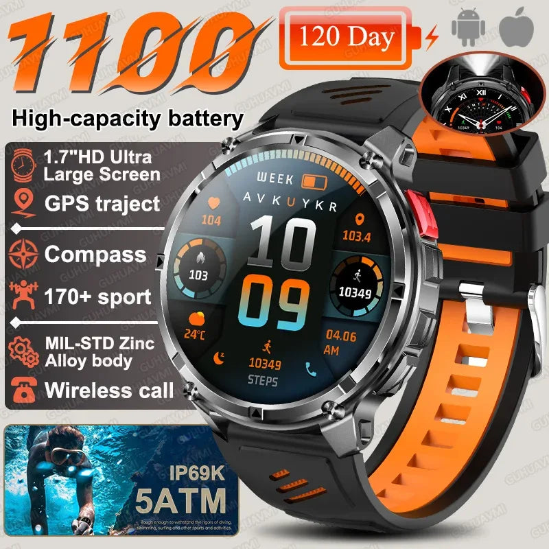 2026 New T-REX 3 PRO 1100mAh Large Battery Smart Watch 10ATM Waterproof GPS 1.7" HD AMOLED Call Sports Flashlight Smartwatch Men - Wear444