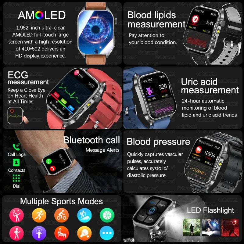 2025Hot AI-GPT Diagosis ECG Health SmartWatch Blood Pressure Lipid Uric Acid 650nm Dual-Probelaser Heart Analysis Smart bracelet - Wear444
