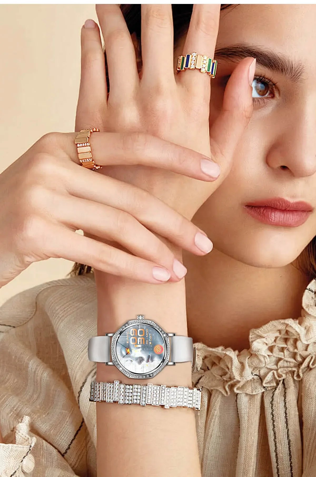 2025 New Ladies' Fashion Smartwatch Diamond Frame HD AMOLED Screen Bluetooth Call Health Monitoring Waterproof Smart Watch Gift - Wear444