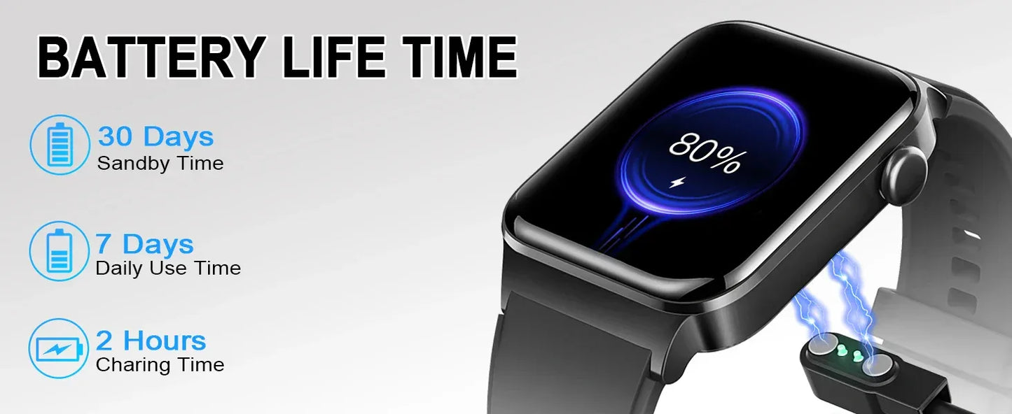 Smart Watch, 1.85" Smartwatch (Answer/Make Call), IP68 Waterproof Fitness Tracker, 100+ Sport Modes, Heart Rate and Sleep Monito - Wear444