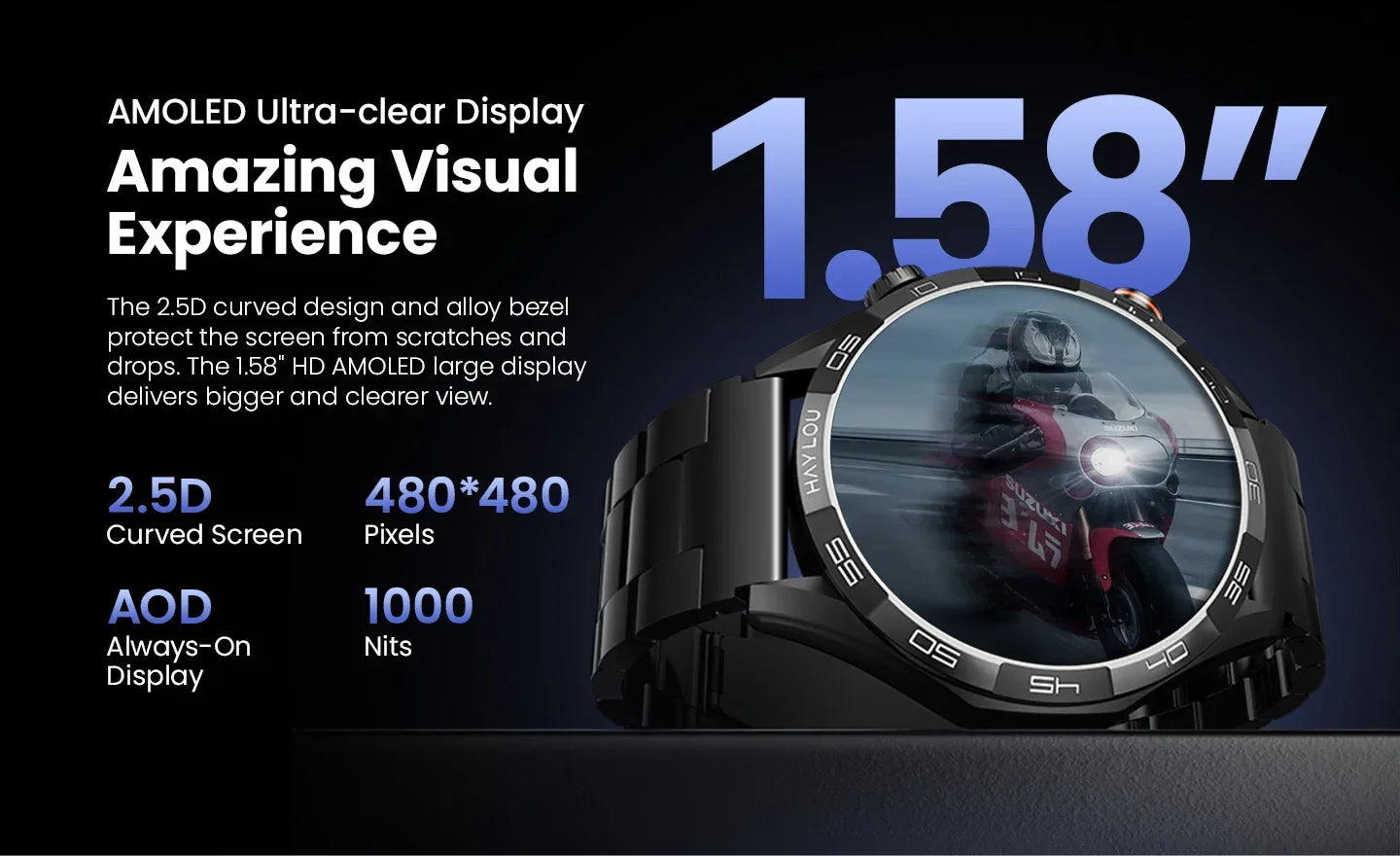 HAYLOU Solar 5 Voice Calling Smartwatch 1.58'' AMOLED Display 60Hz Smart Watch 24H Health Monitoring Sports Smartwatch for Men - Wear444