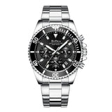 BIDEN Mens Chronograph Stainless Steel Strap Waterproof Date Quartz Watch, Business Casual Wrist Watches