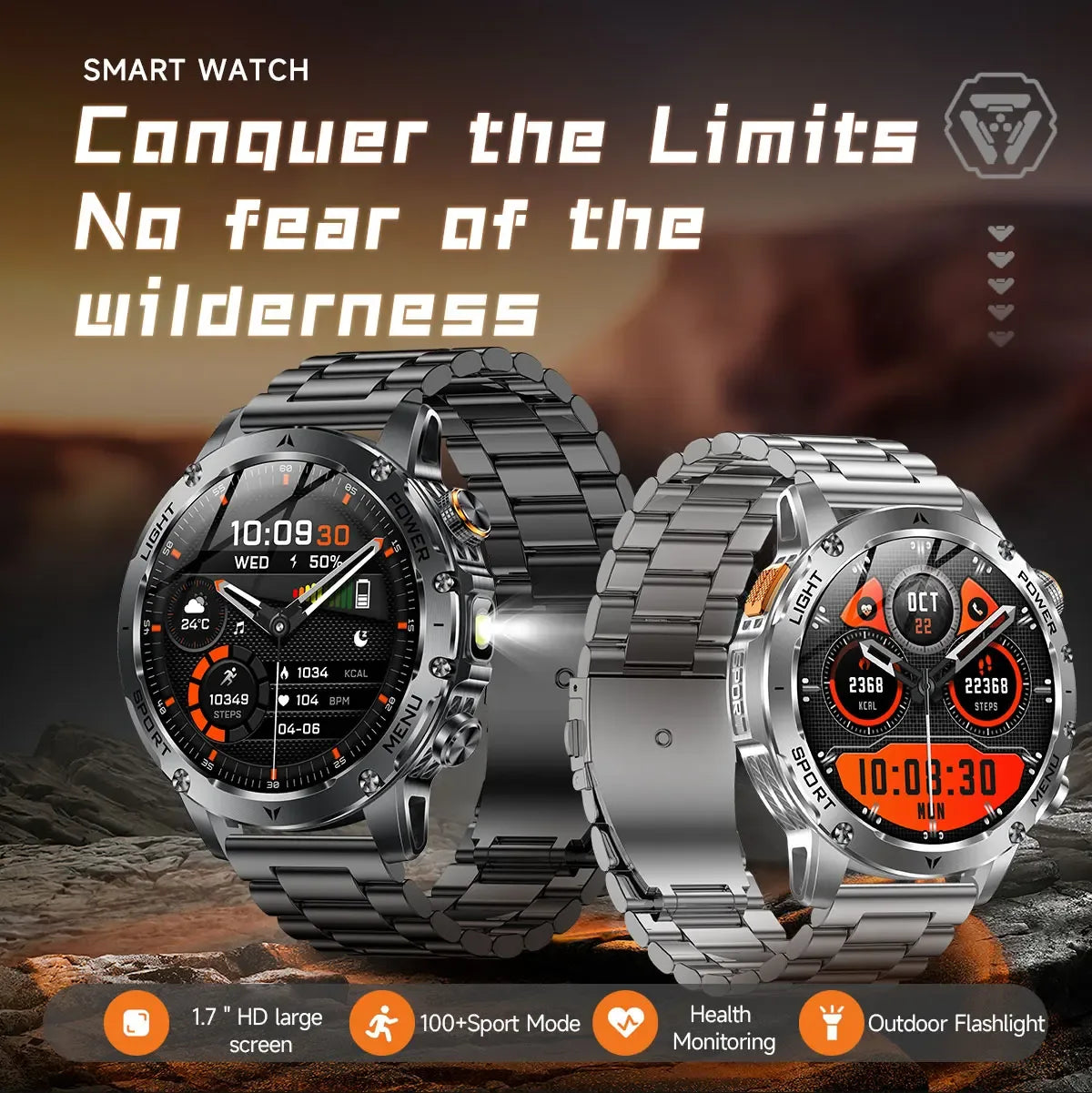 2025 New Military T-Rex 3 Ultra 1000mAh Battery Smart Watch 5ATM Waterproof Flashlight Heart Rate Sports tracker Smartwatch Men - Wear444