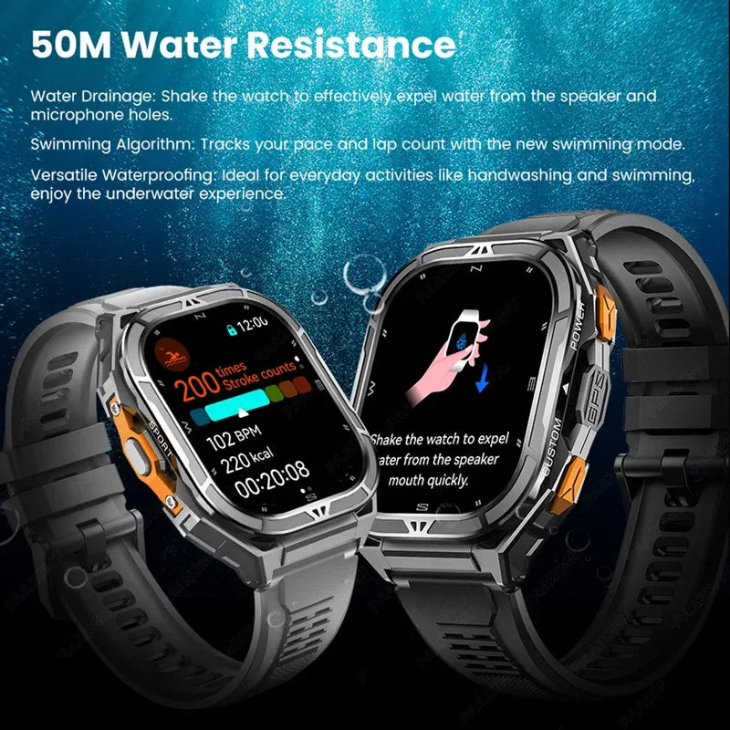 2025 New GPS Smart Watch Men 1.96-inch HD AMOLED Screen Compass Bluetooth Call 5ATM Waterproof Sport Smart Watch for Android iOS - Wear444